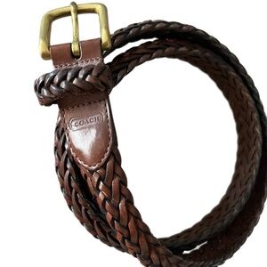 Coach Brown Braided Leather Belt Classic Designer Women size 36 minimalist boho